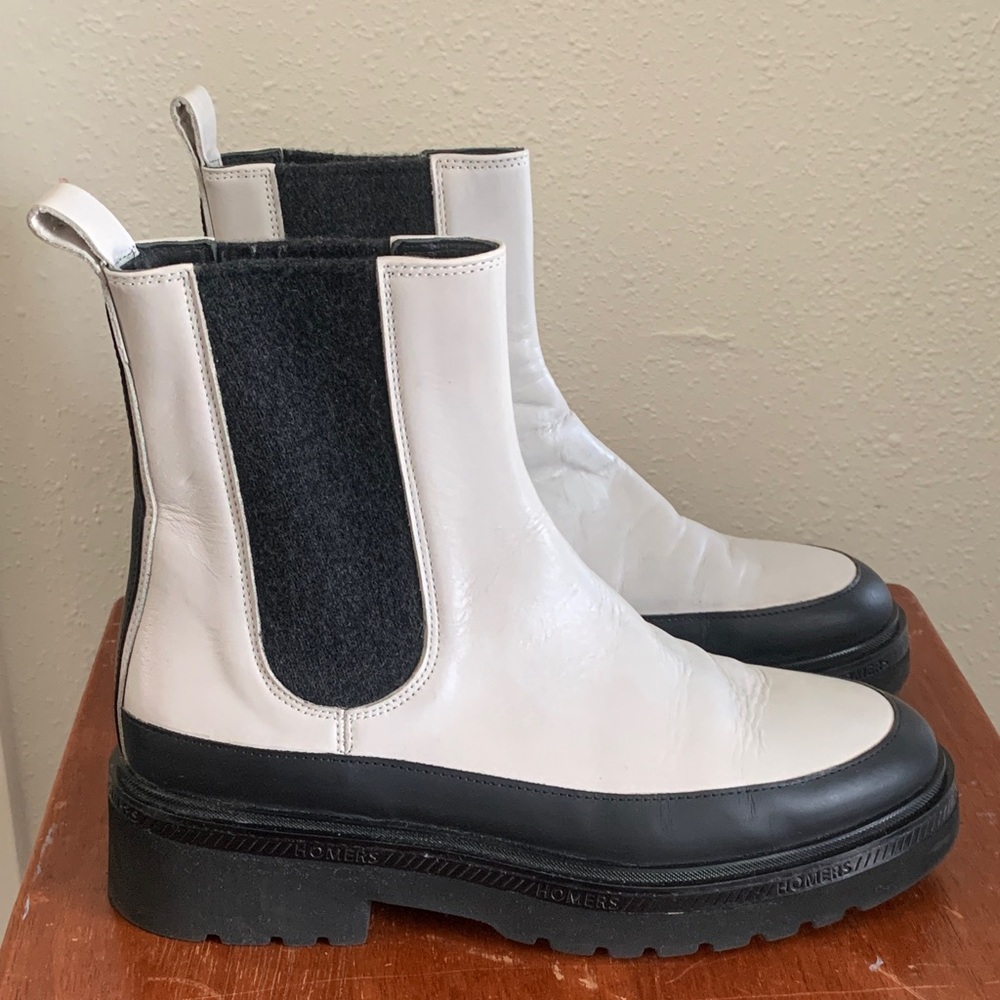 White and Black Homers Chelsea Boots